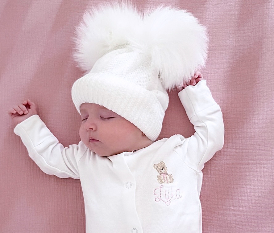 White Double Pom Hat – Ella Marina Baby - Main Image
