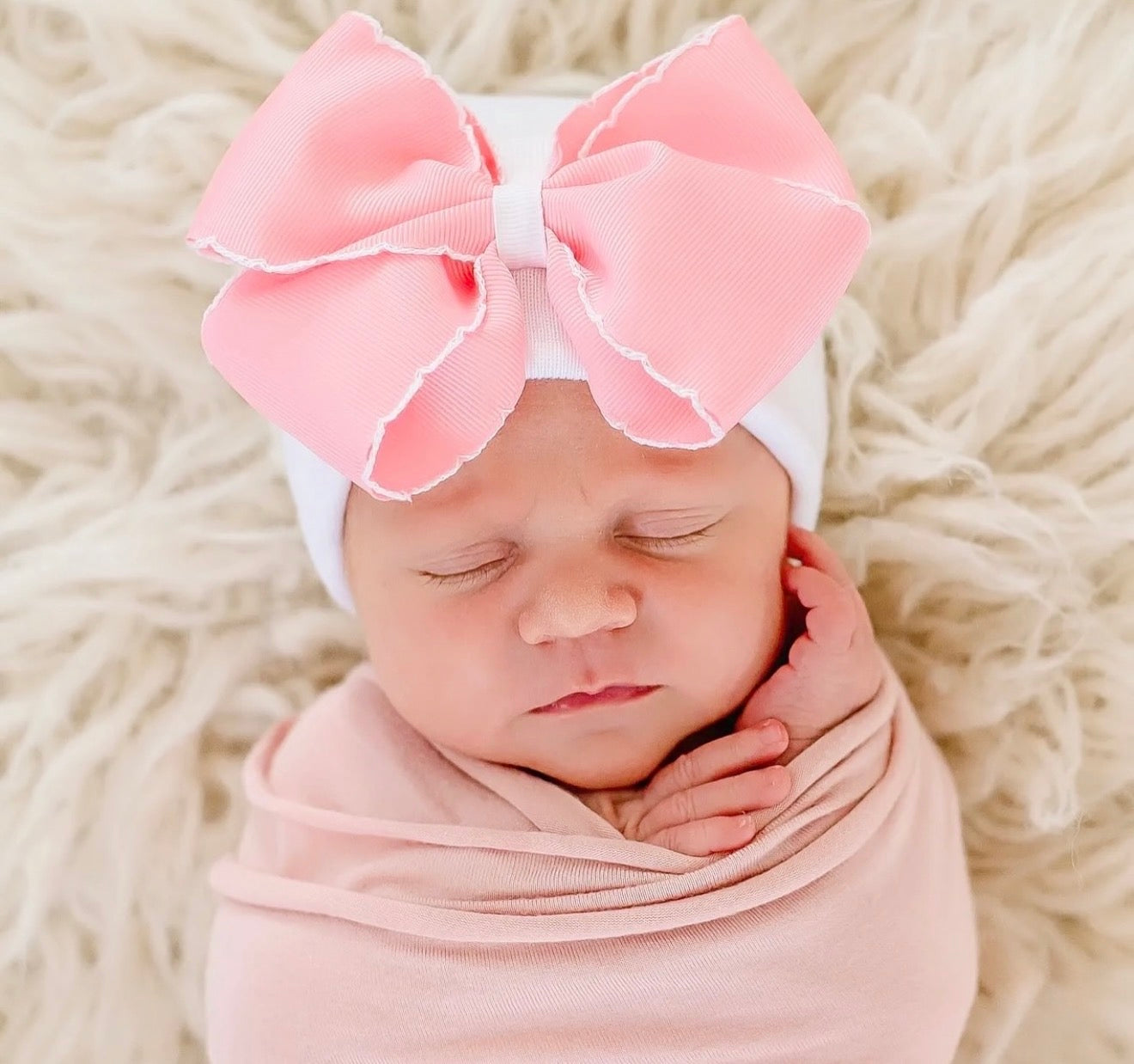 Scalloped Pink Bow Hospital Hat