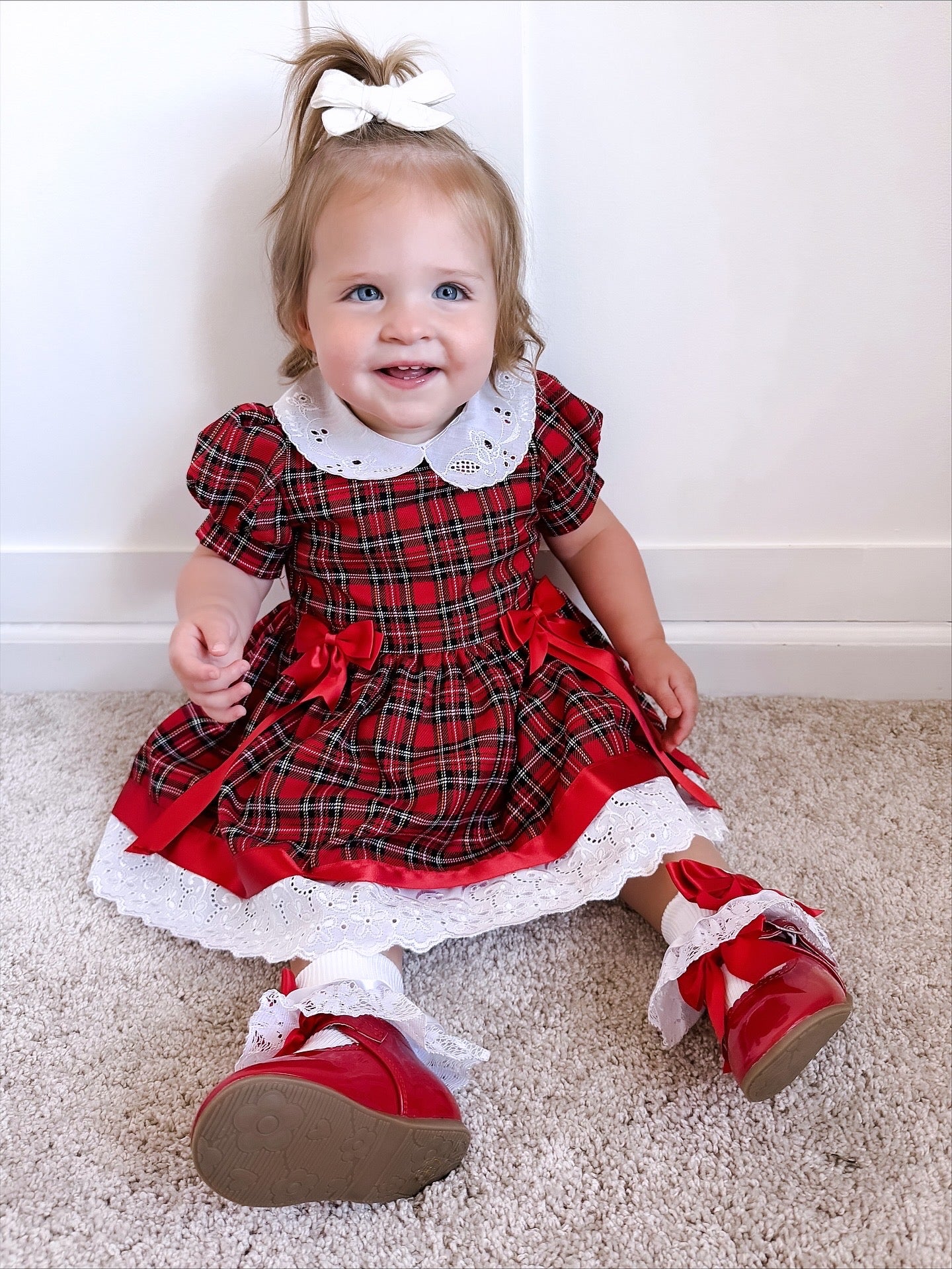 Short Sleeve Tartan Lace Dress