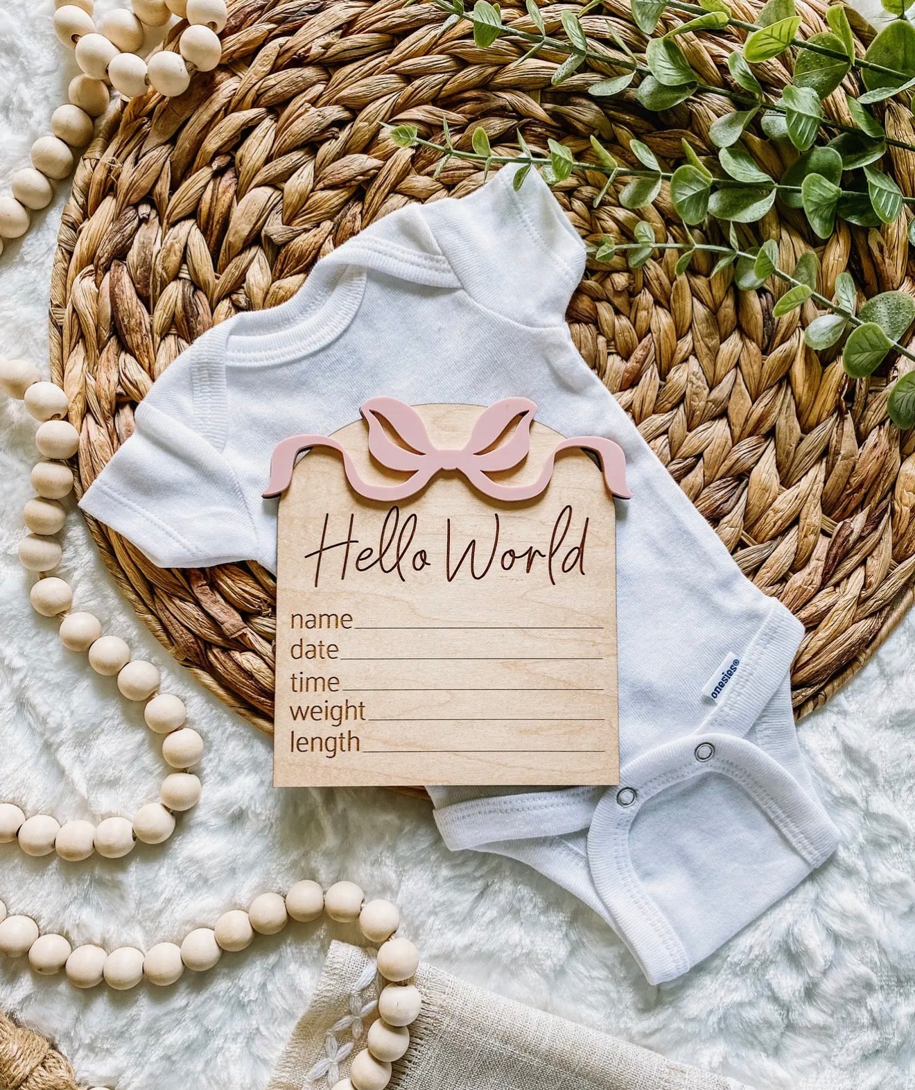 Hello World Birth Stat Sign - Bows