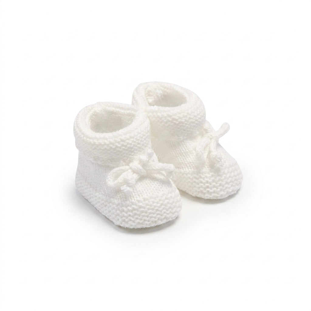 White Knitted Tie Booties - Ella Marina Baby