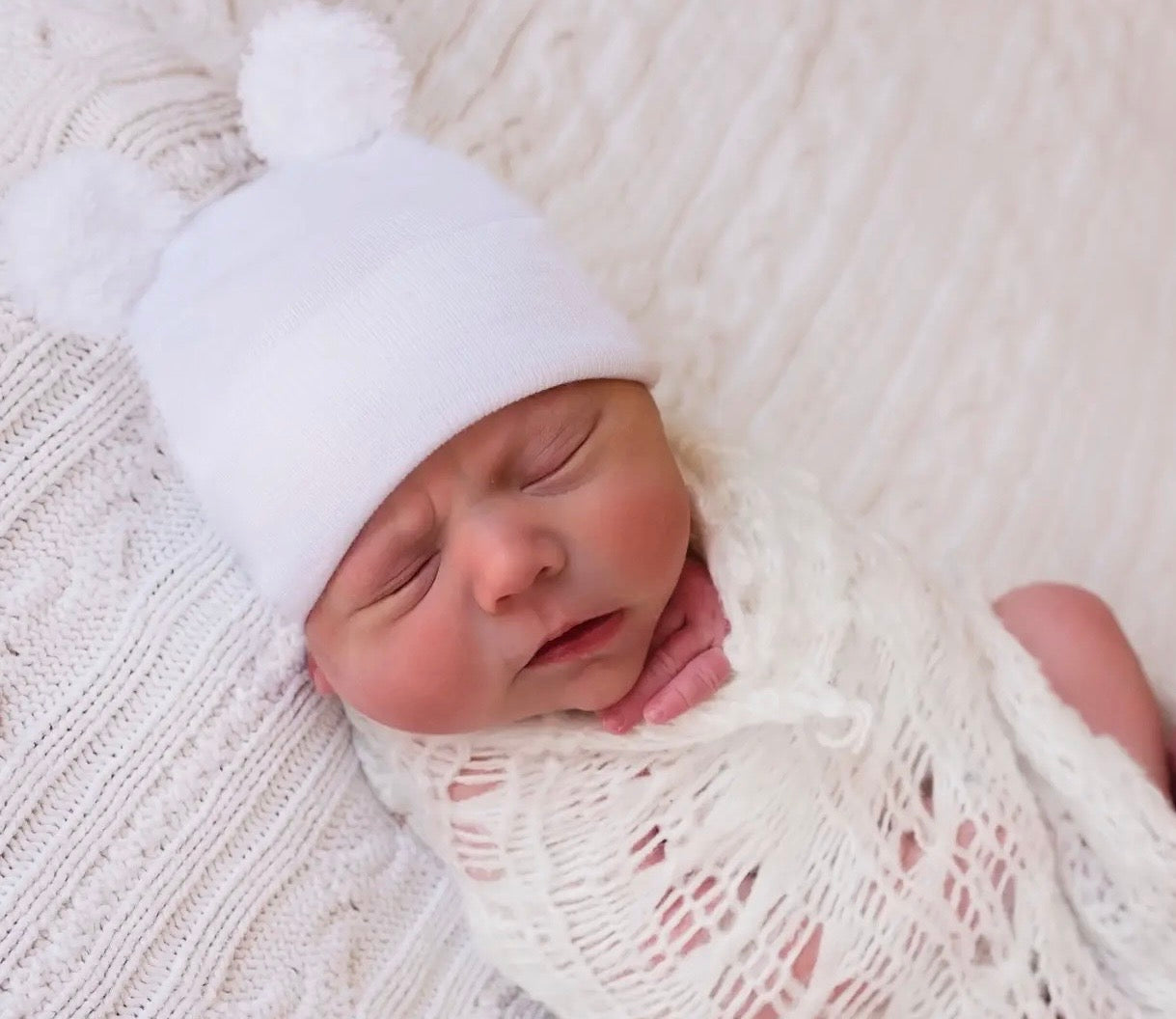 Fuzzy Bear Hospital Hat - White - Ella Marina Baby