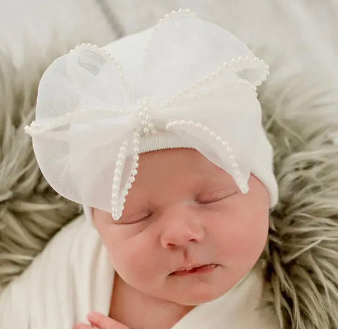 White Pearl Bow Hospital Hat