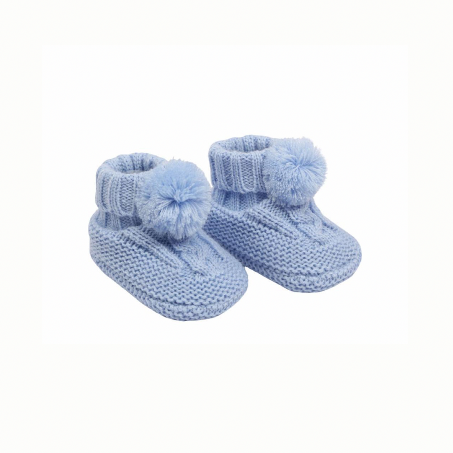 Blue Pom Cable Knit Booties - Ella Marina Baby