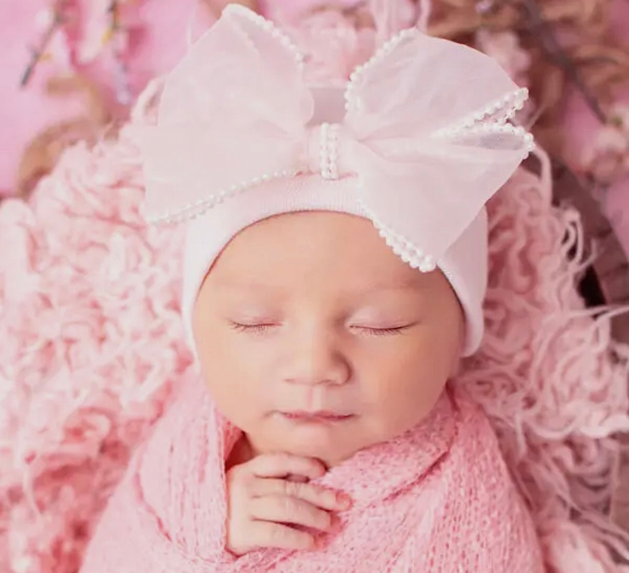 Pink Pearl Bow Hospital Hat