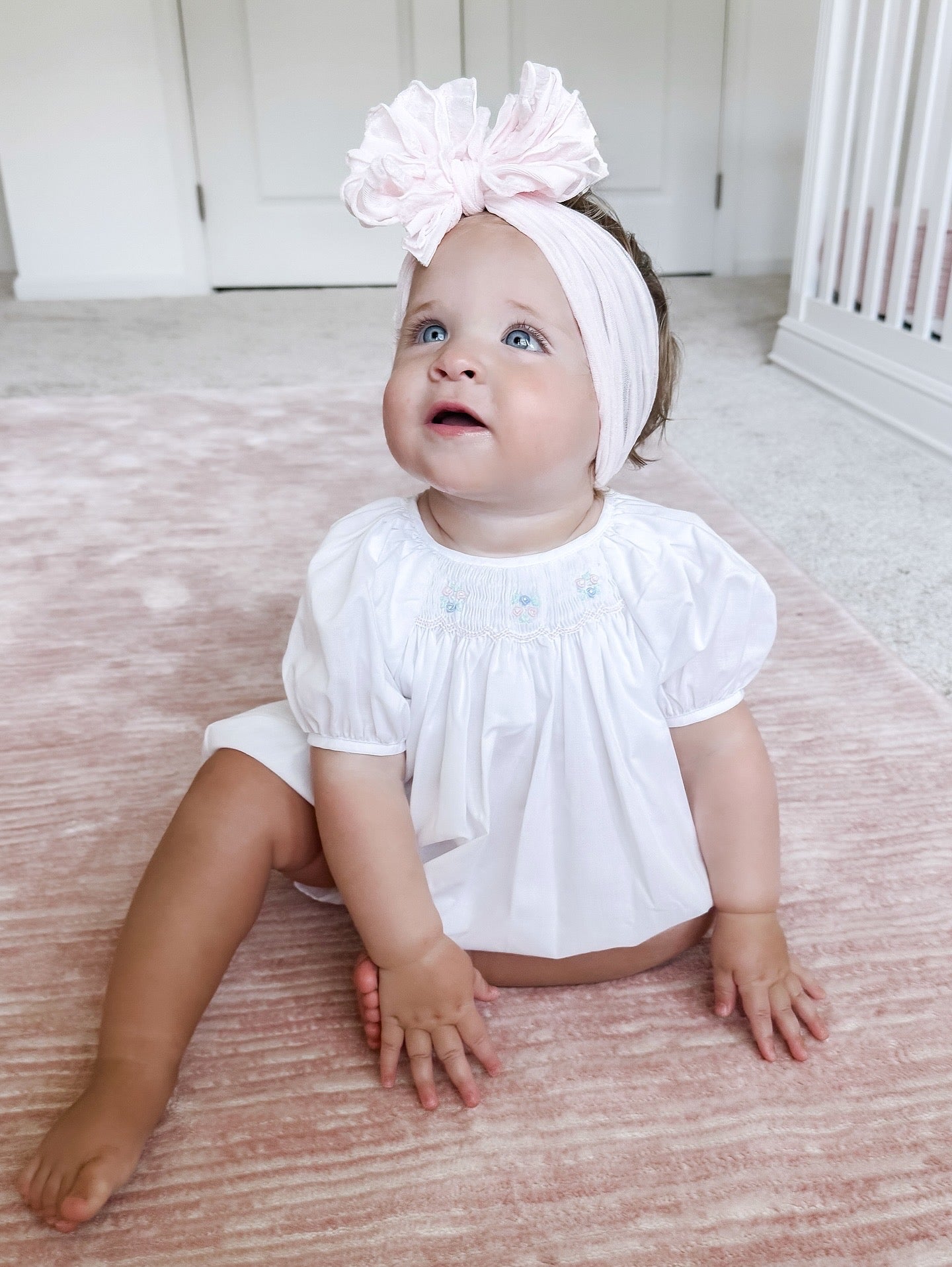 White Floral Smocked Bubble