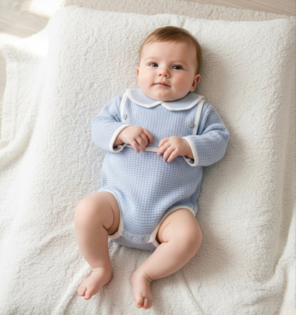 Boys Blue Knit Romper