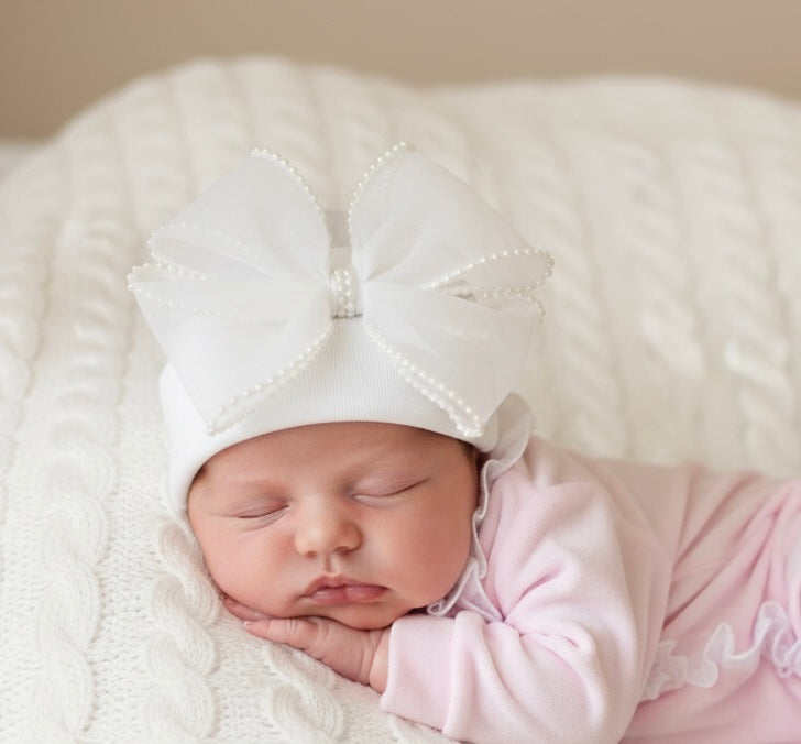 White Pearl Bow Hospital Hat