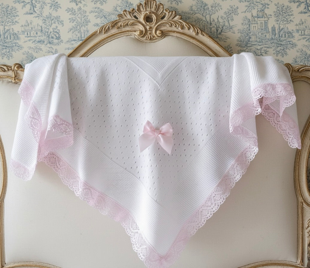 Spanish Lace Blanket - White/Pink
