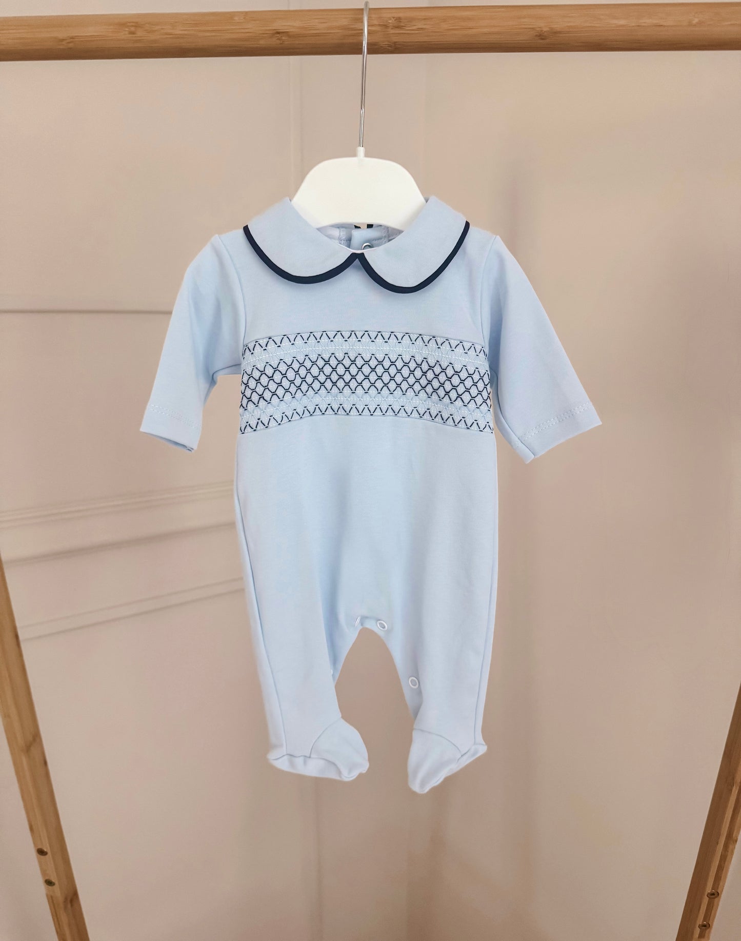 Smocked Blue Sleepsuit