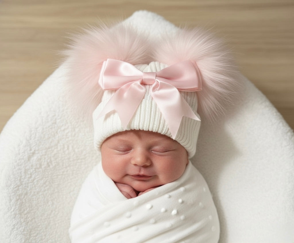 White and Pink Bow Hat