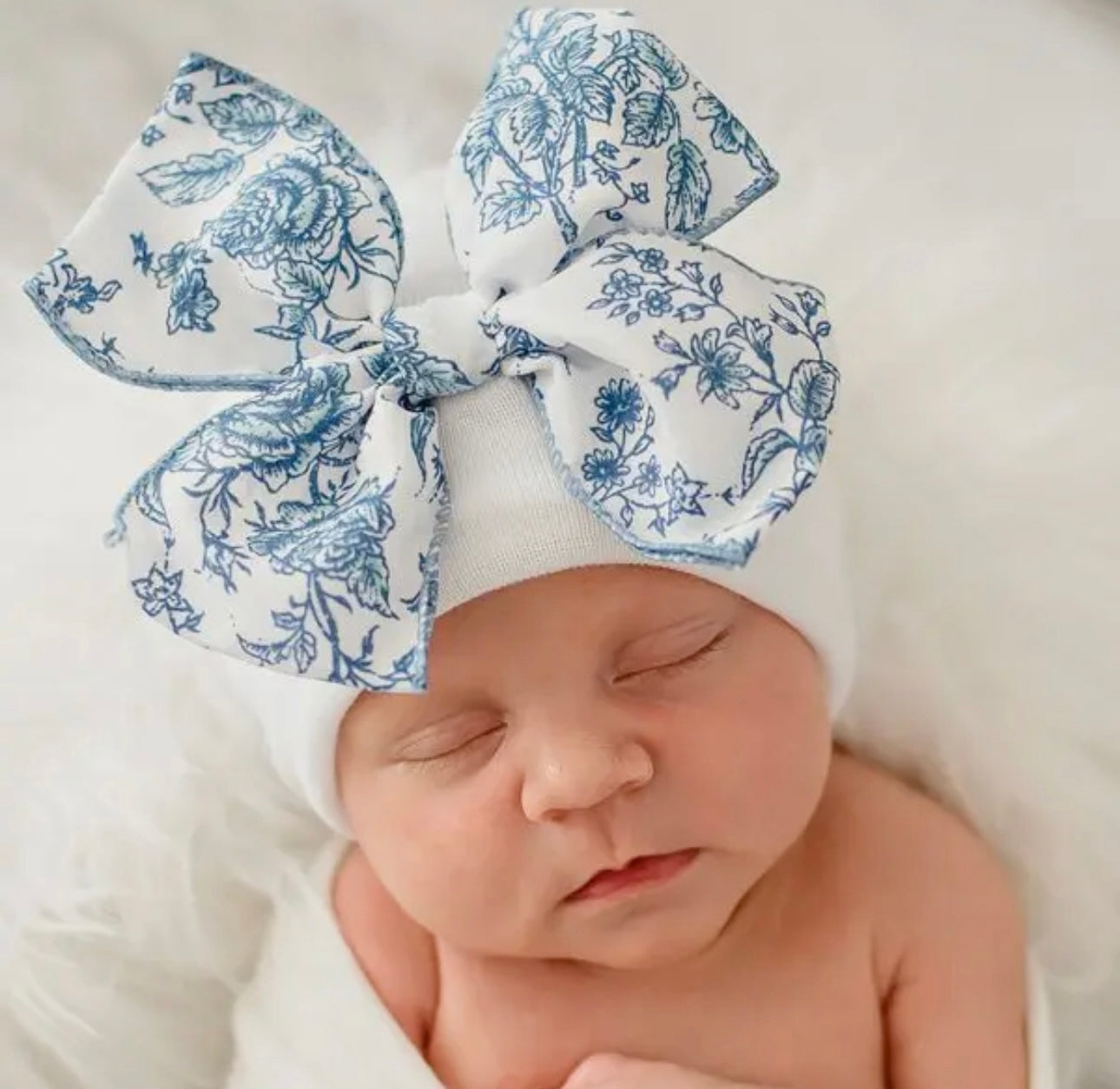 Floral Blue Bow Hospital Hat