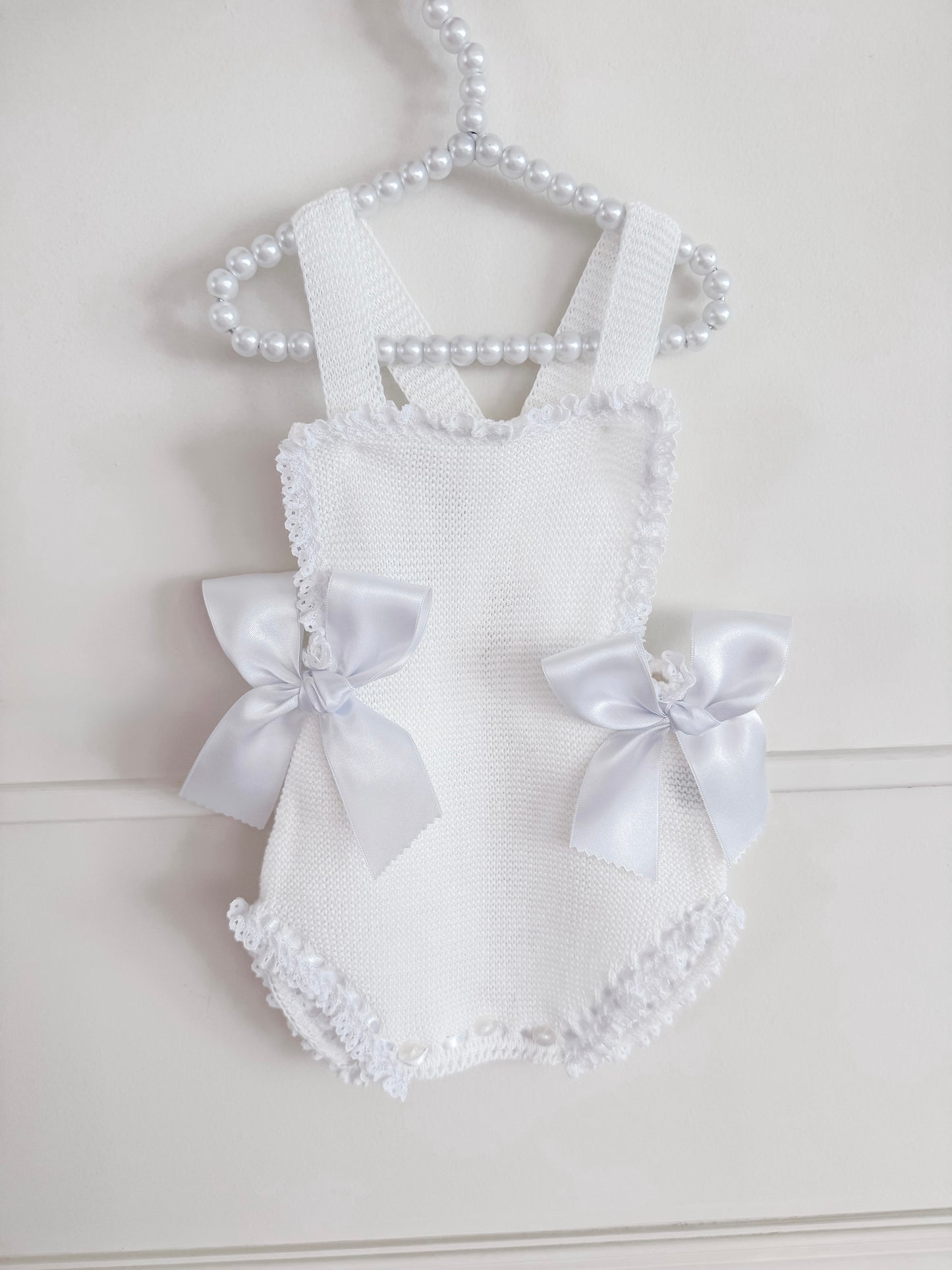 Knitted Spanish Overalls - White - Ella Marina Baby