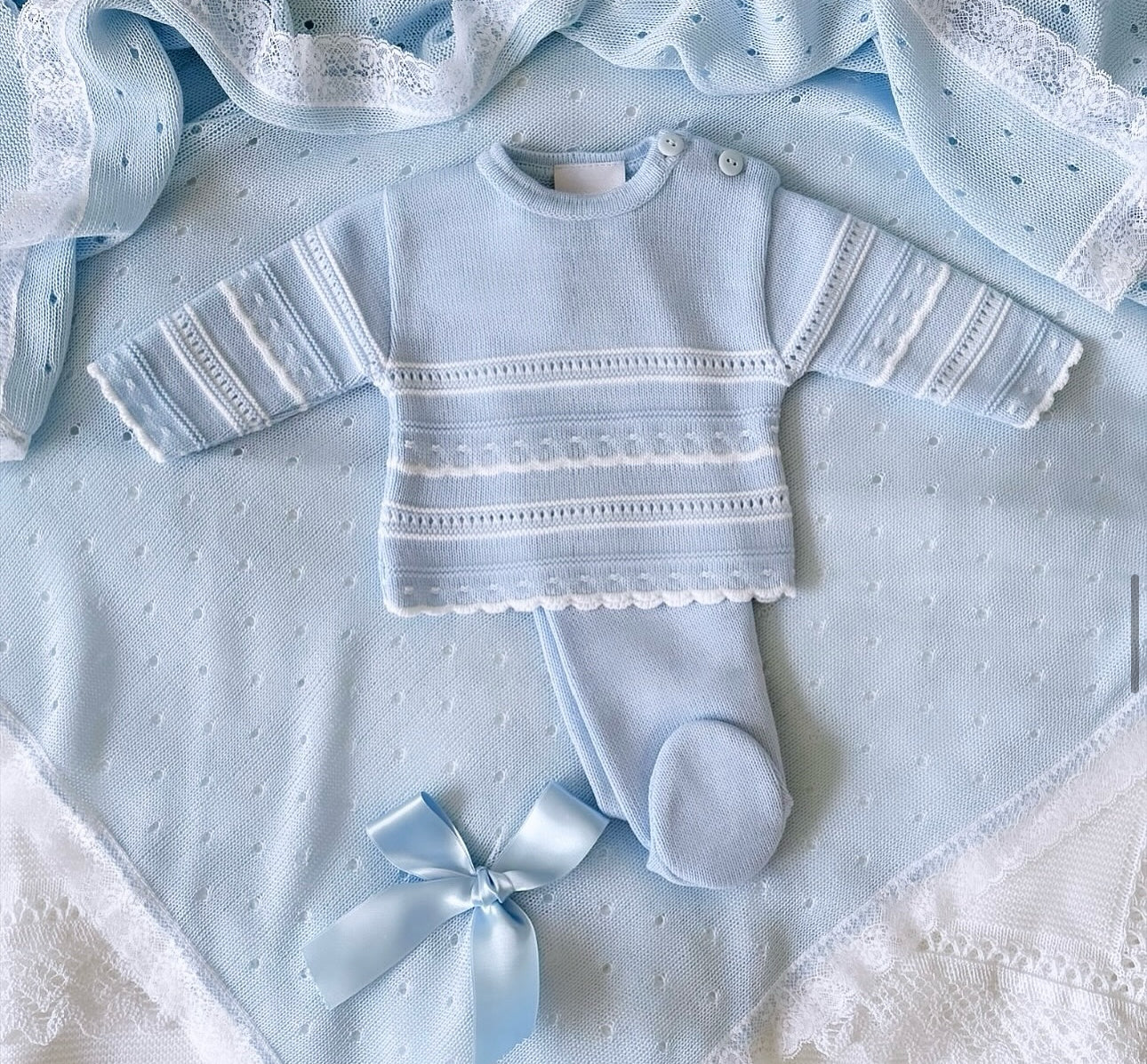 Portugese Knitted Set - Blue - Ella Marina Baby