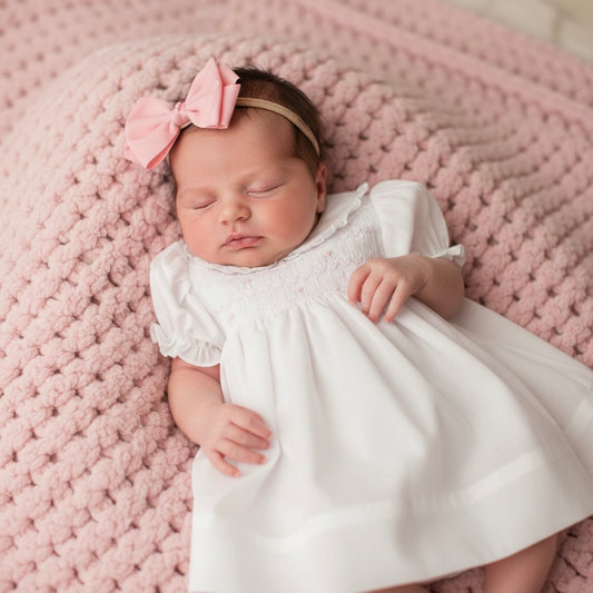 White Smocked Dress Set - Ella Marina Baby