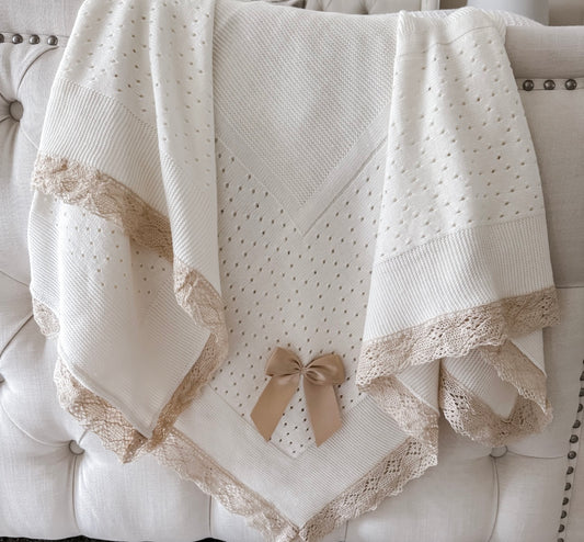 Portuguese Lace Blanket - Cream + Gold - Ella Marina Baby