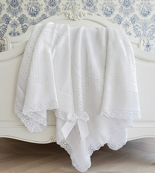 Portuguese Lace Blanket - White - Ella Marina Baby