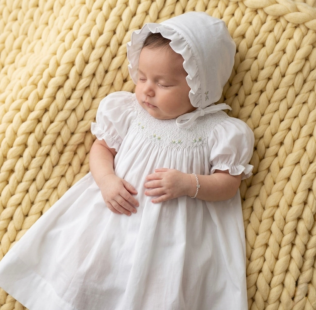 White Floral Smocked Dress