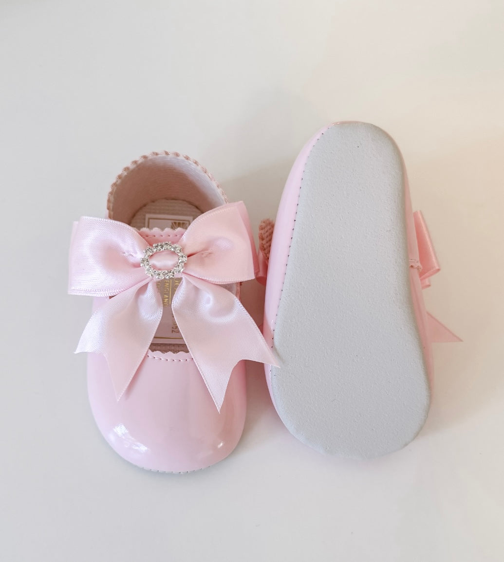 Diamante Bow Soft Sole Shoe - Pink - Ella Marina Baby