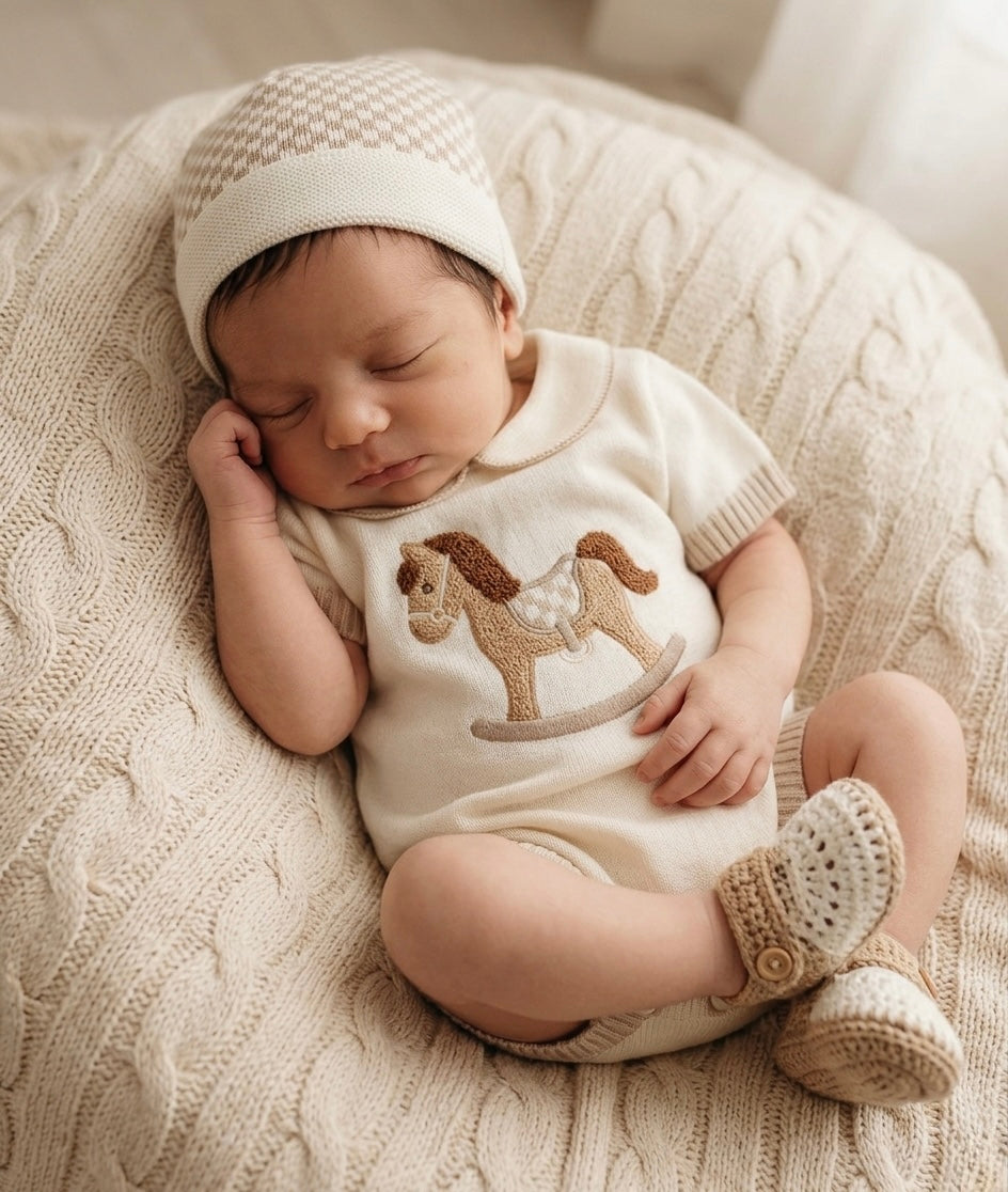 Rocking Horse Short Romper - Ivory
