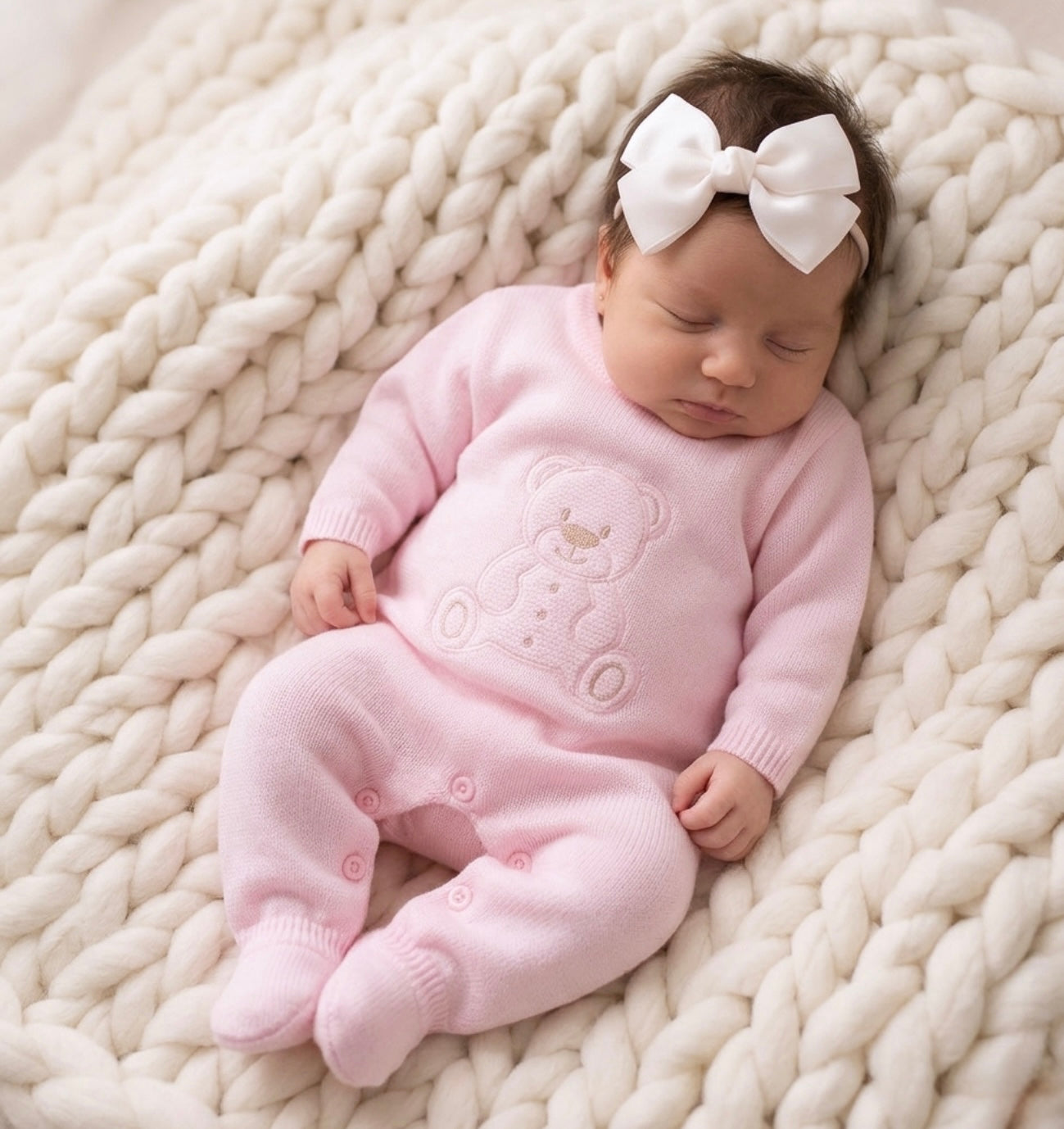 Teddy Bear Knit Romper - Pink - Ella Marina Baby