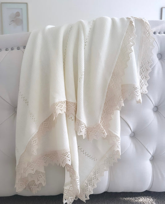 Spanish Lace Blanket - Cream/Gold - Ella Marina Baby