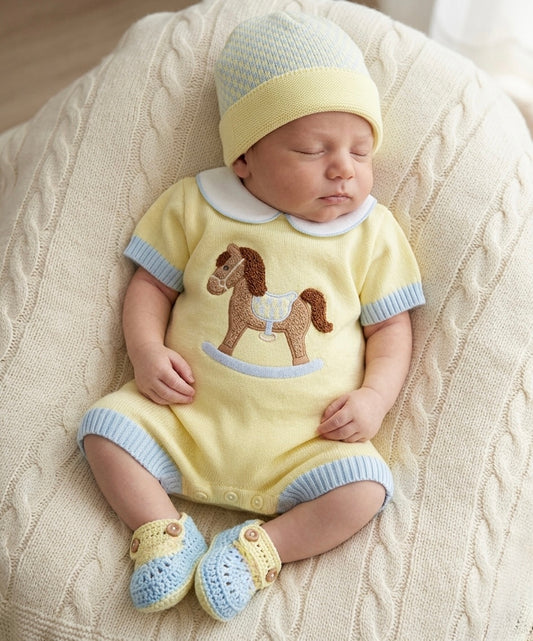 Rocking Horse Short Romper - Yellow