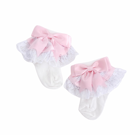 Pink Bow Frill Socks