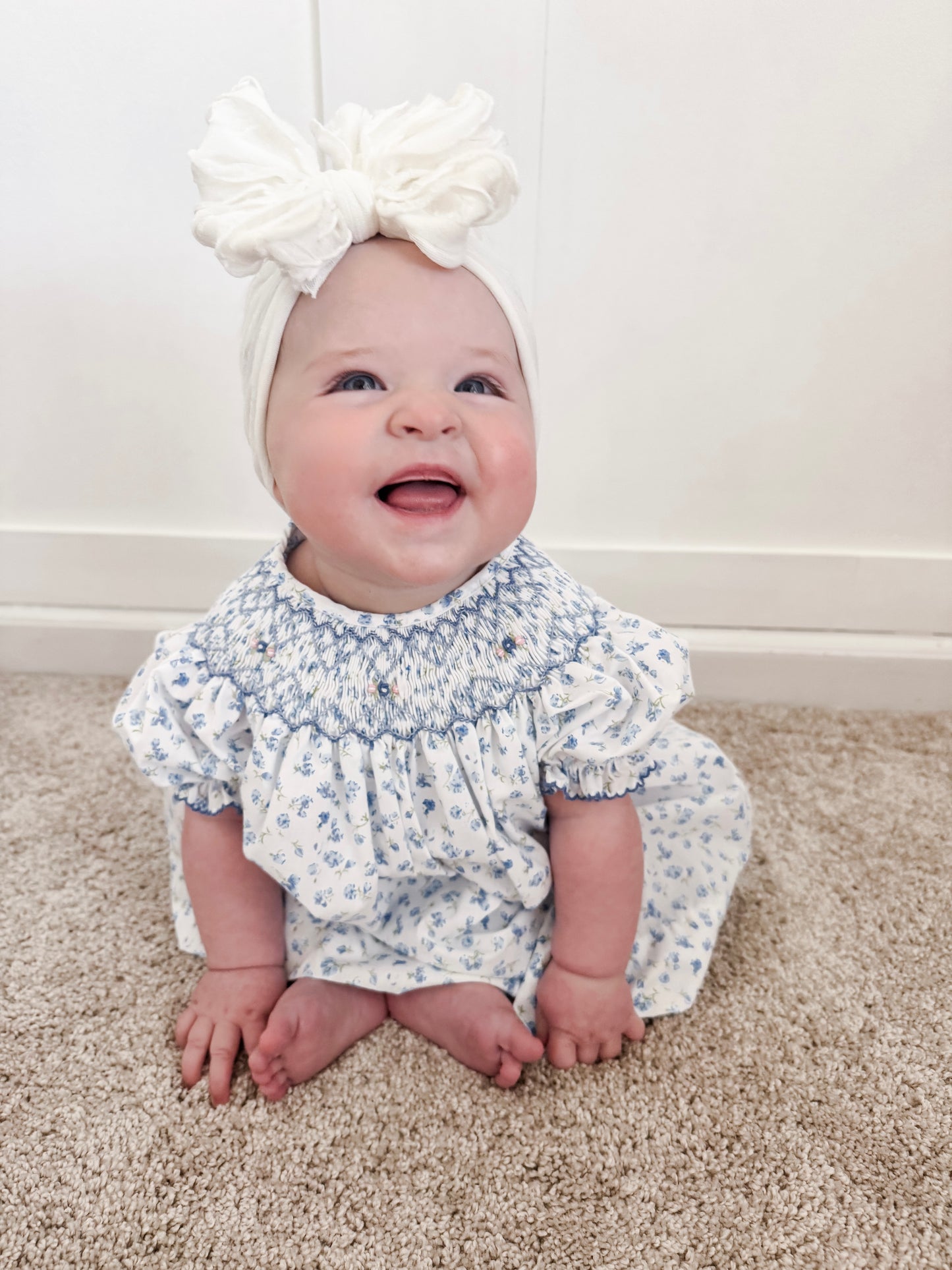 Blue Floral Smocked Dress