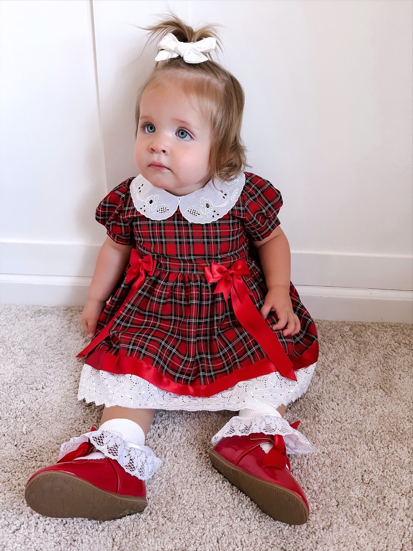 Short Sleeve Tartan Lace Dress