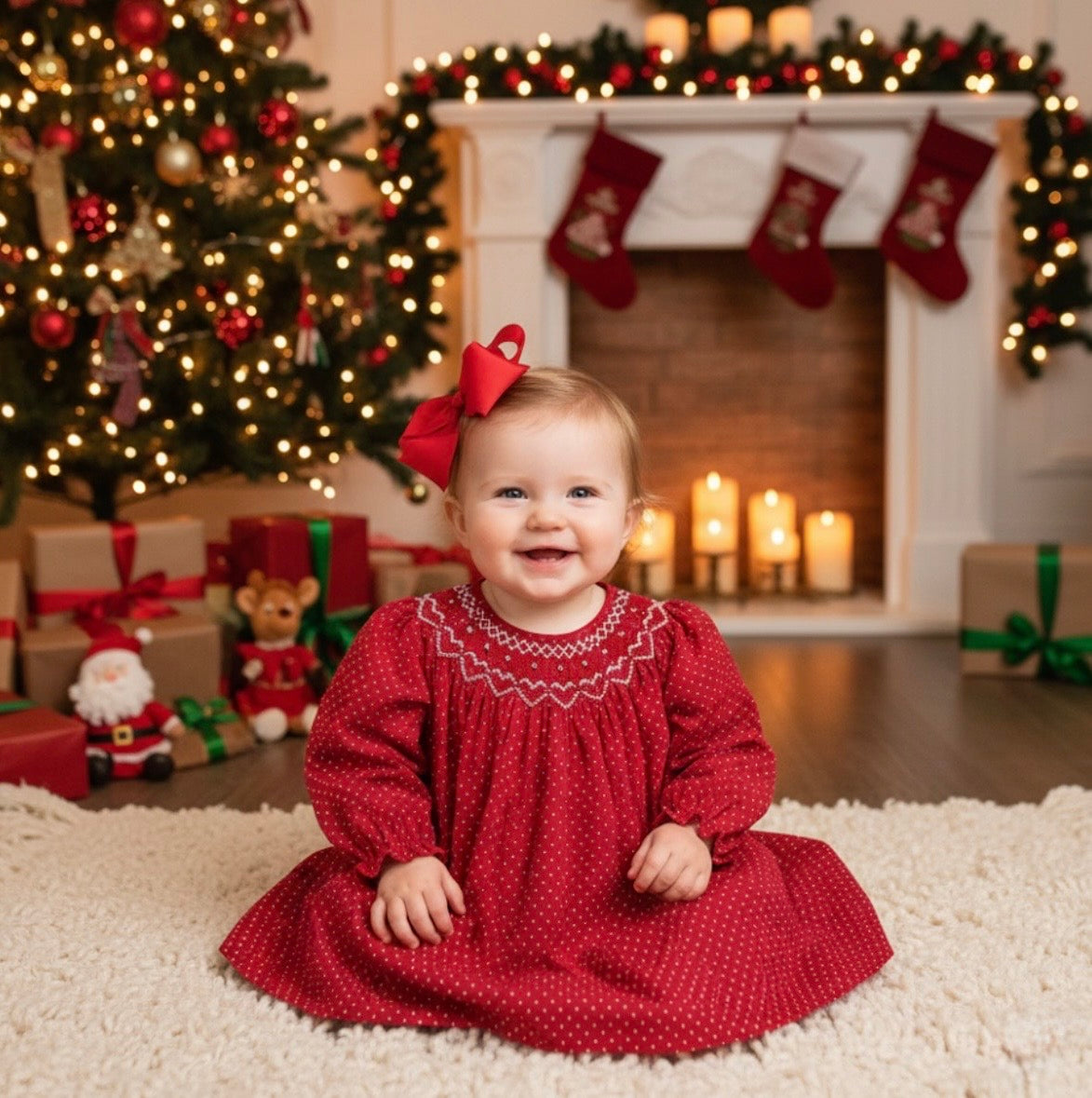 Smocked Long Sleeve Holiday Dress
