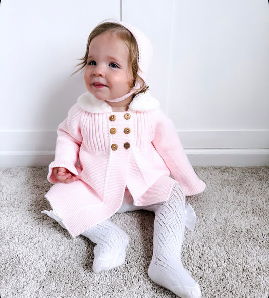 Pink Knitted Spanish Coat + Bonnet