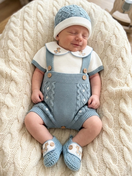 Rocking Horse Short Overalls - Cobalt