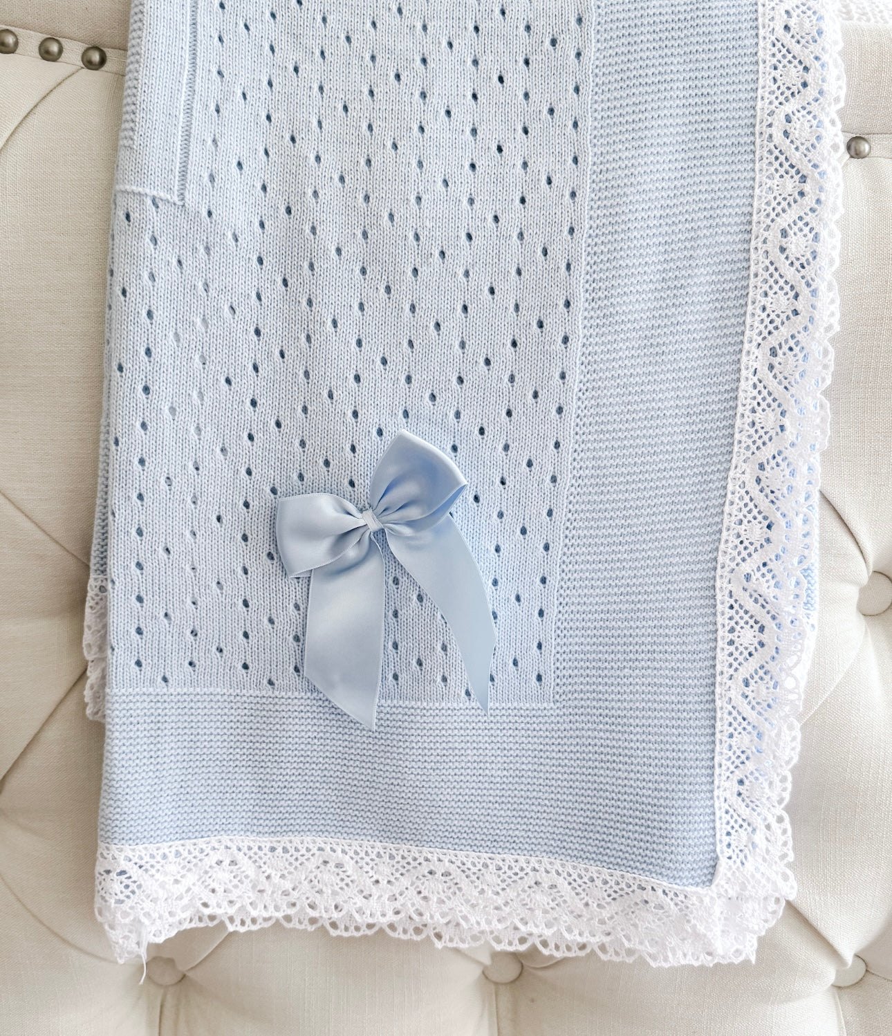 Portuguese Lace Blanket - Blue - Ella Marina Baby
