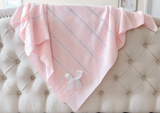 Spanish Lace Blanket - Pink and Pearl White