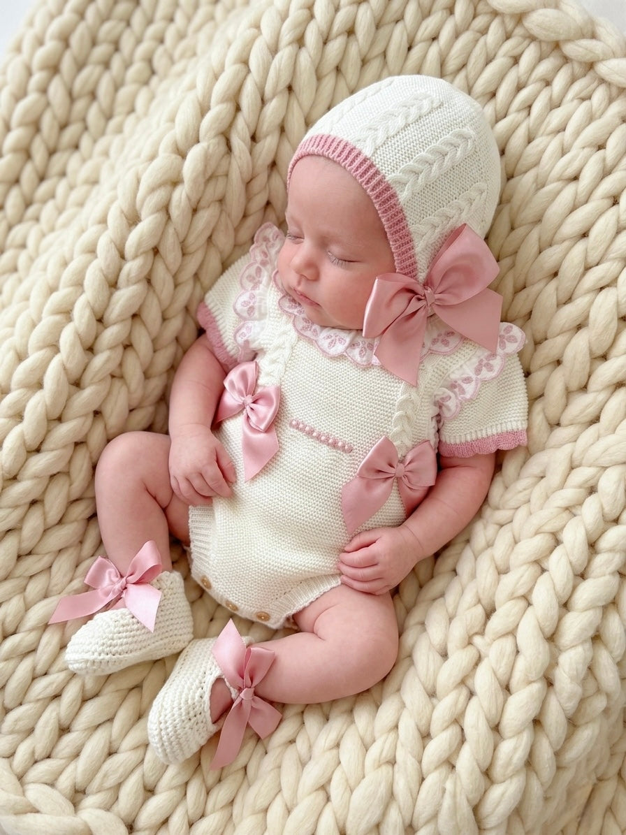 Posie Three Piece Set - Cream/Rose - Ella Marina Baby