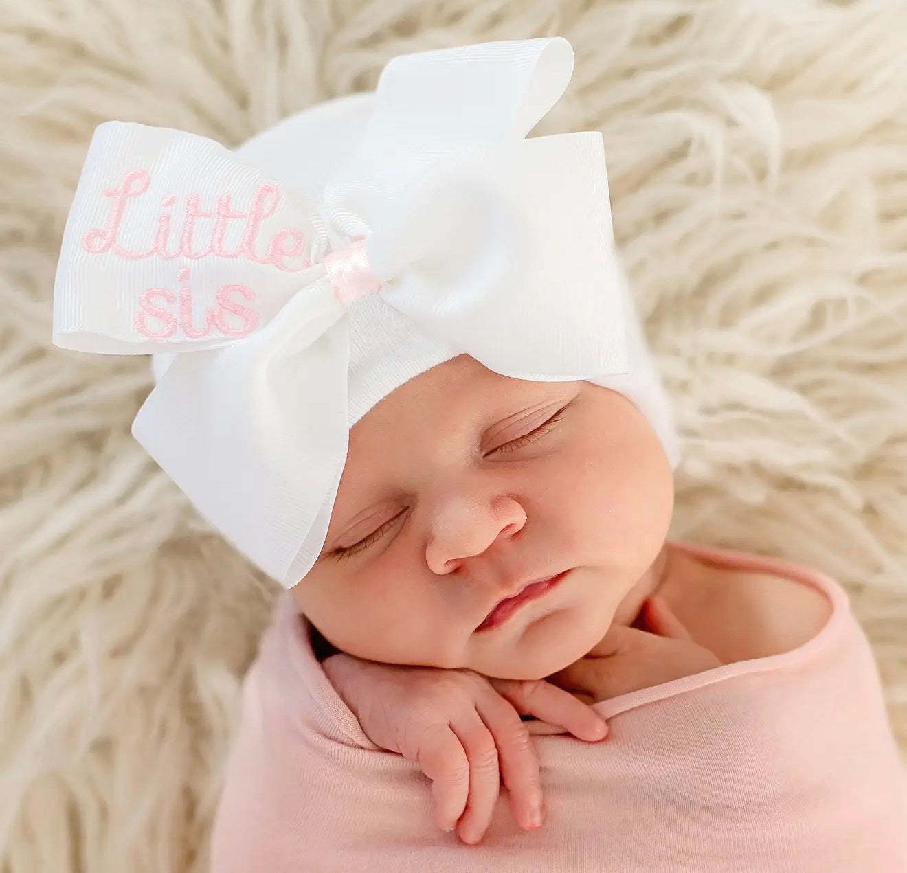 Little Sis Bow Hospital Hat - White - Ella Marina Baby