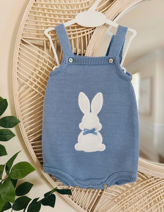 Bunny Bow Overalls - Dusty Blue