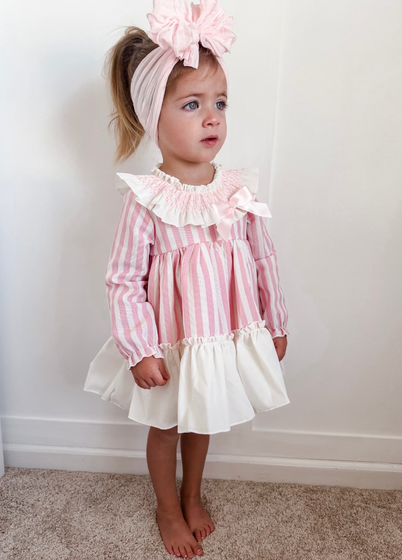 Spanish Smocked Collar Stripe Dress