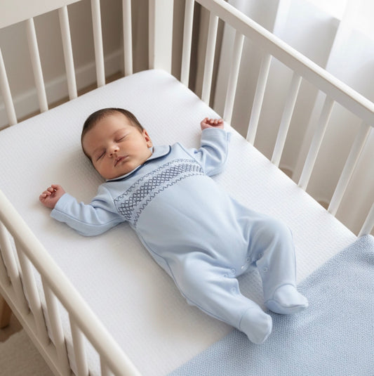 Smocked Blue Sleepsuit