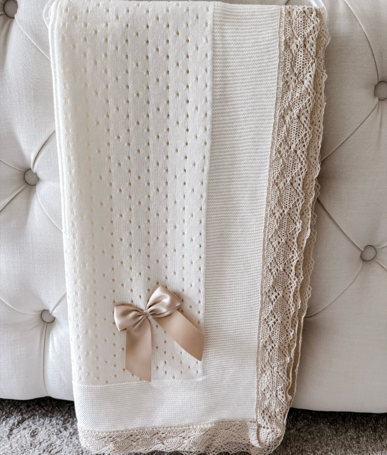 Portuguese Lace Blanket - Cream + Gold - Ella Marina Baby