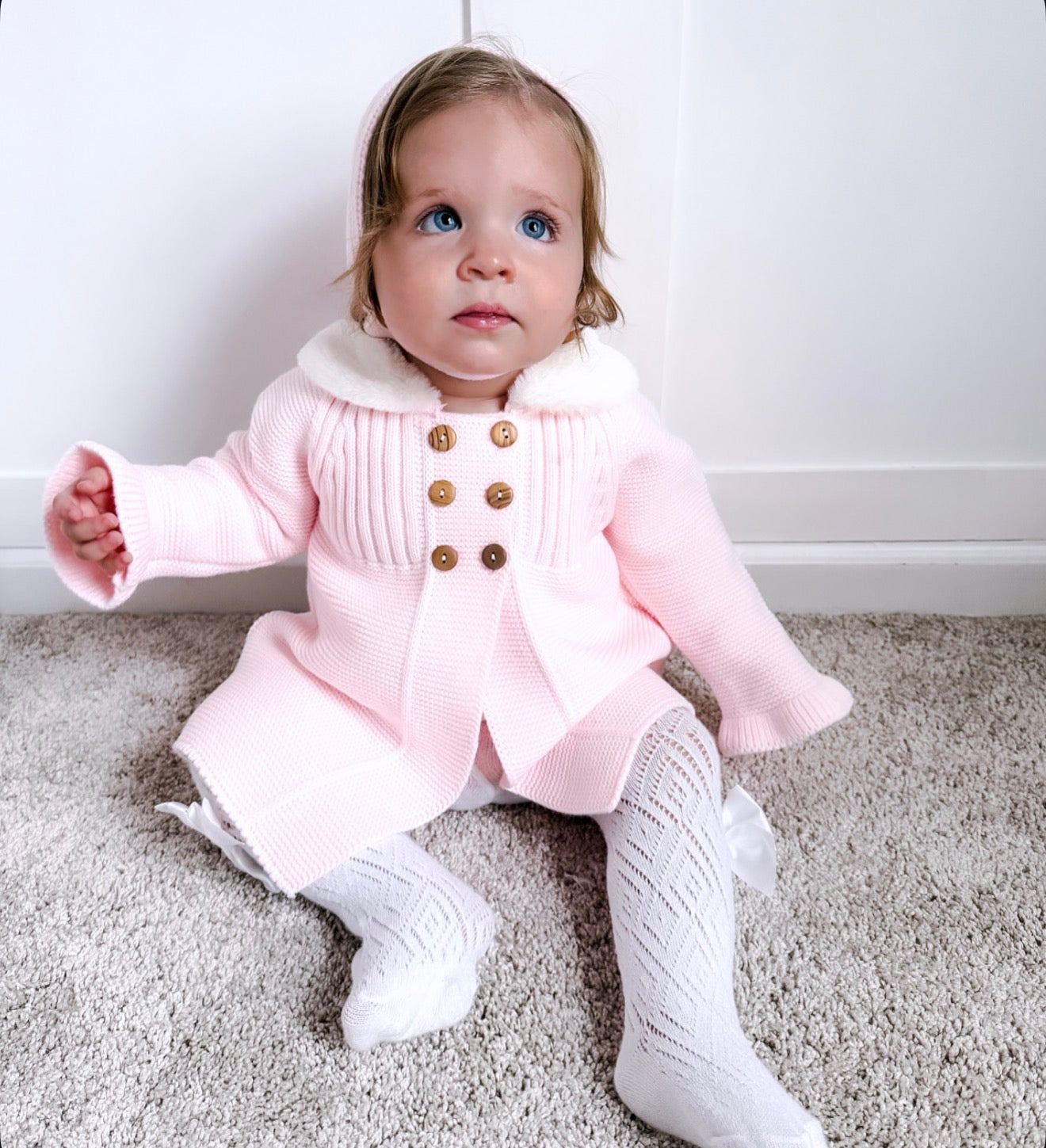 Pink Knitted Spanish Coat + Bonnet