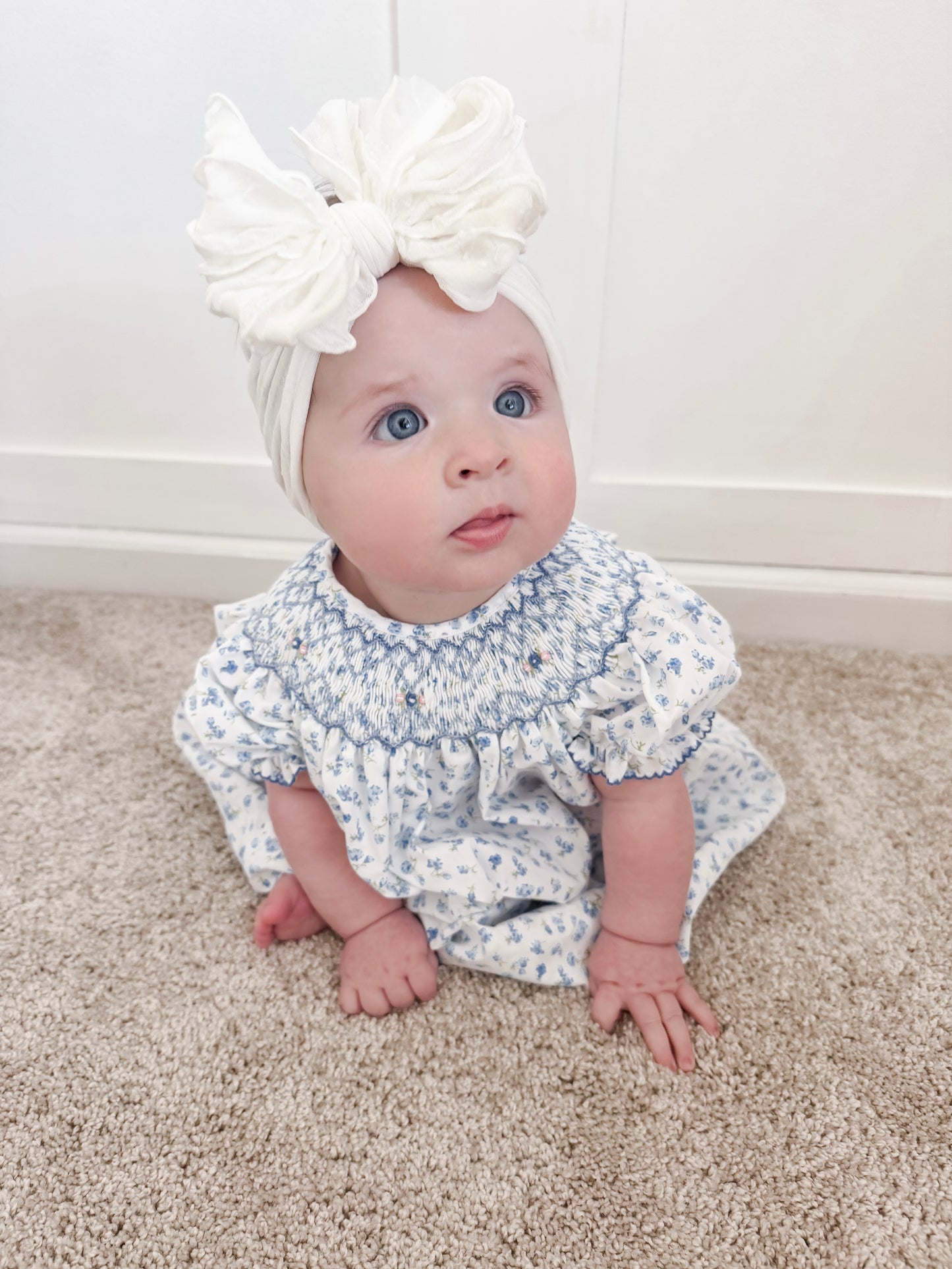 Blue Floral Smocked Dress