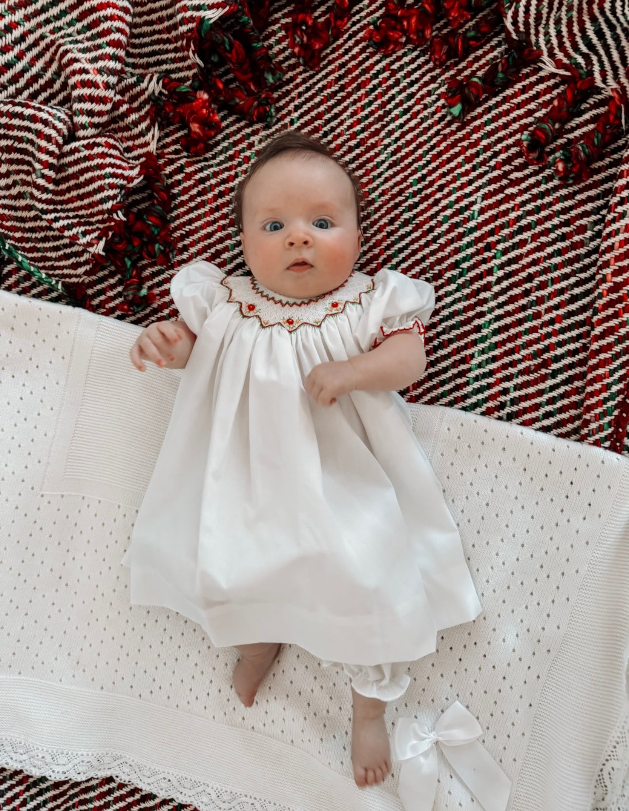 Smocked Holiday Dress - White