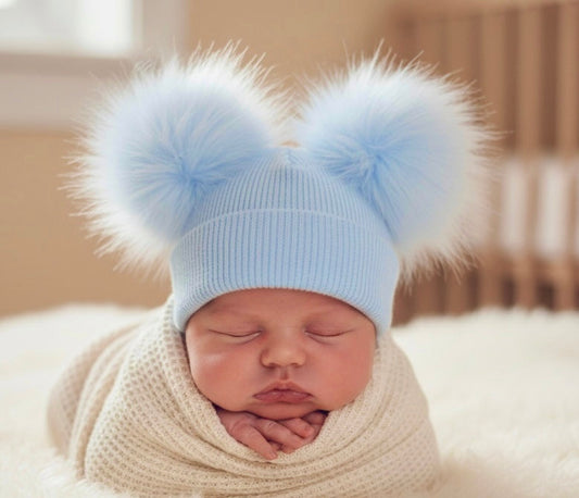 Blue Double Pom Hat