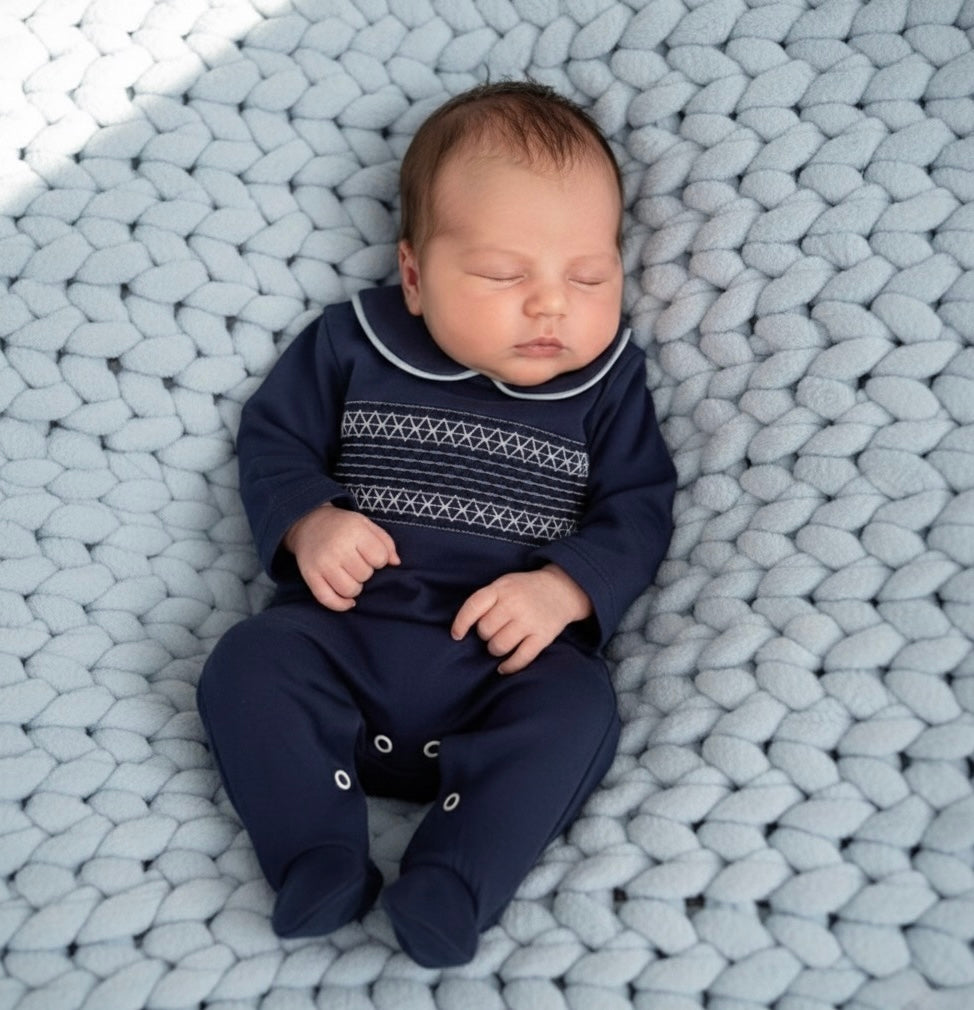 Smocked Navy Sleepsuit