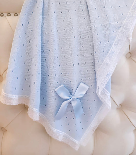 Spanish Lace Blanket - Blue - Ella Marina Baby