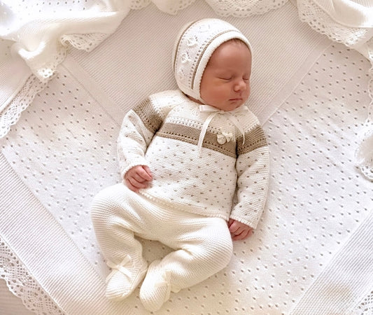 Cream + Tan Knitted Set - Ella Marina Baby