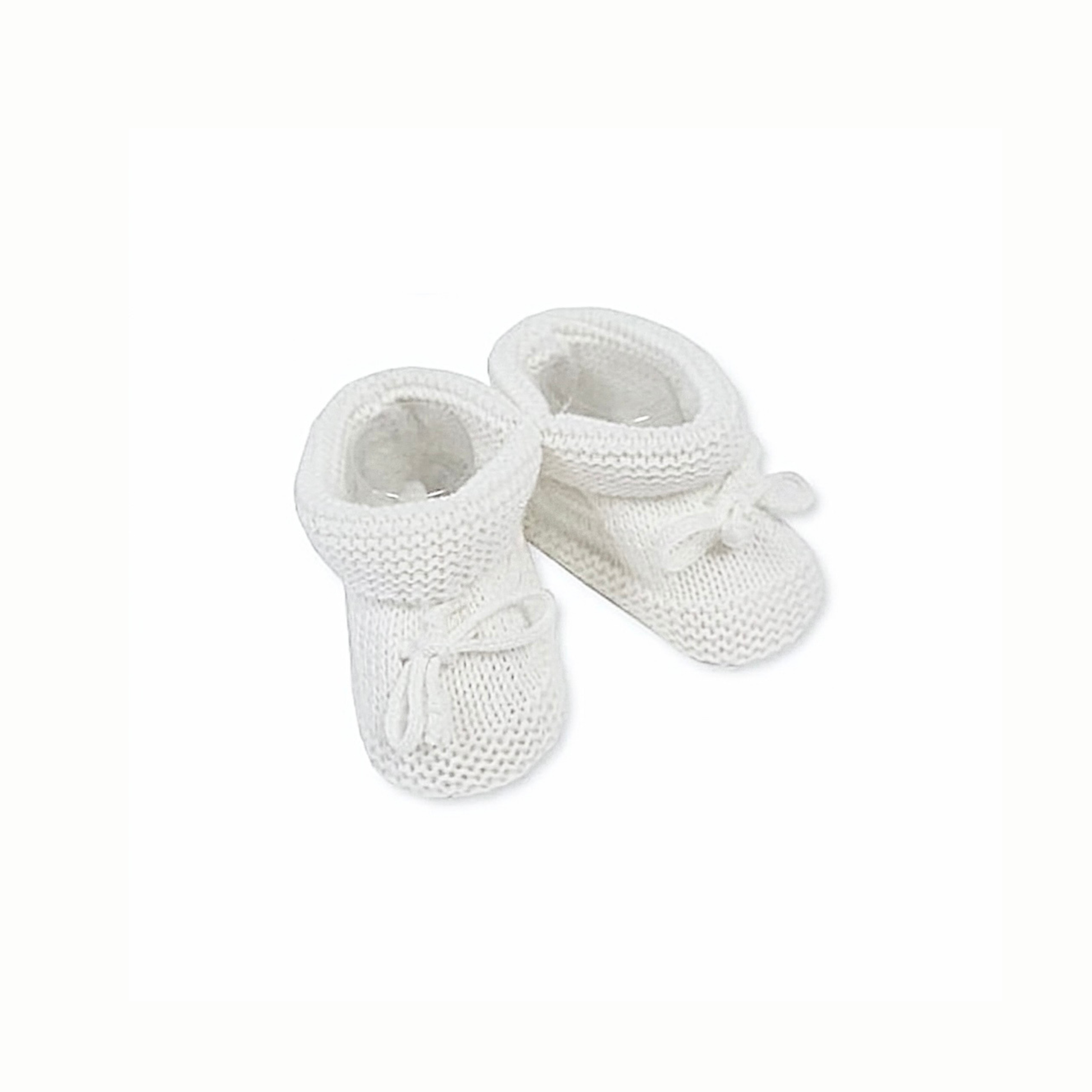 White Knitted Tie Baby Booties - Ella Marina Baby