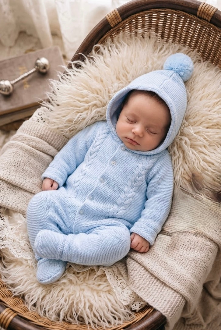 Knitted Bobble Onsie - Blue